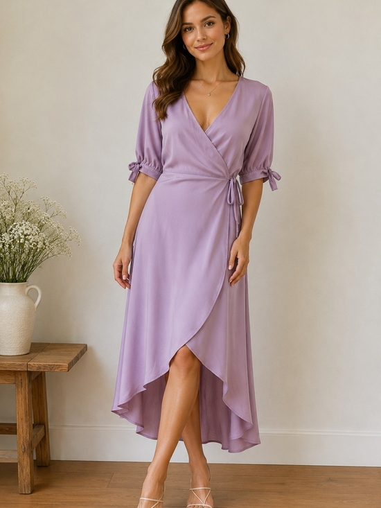 Topshop Dresses & Skirts - Topshop Lavender High-Low Wrap Midi Dress